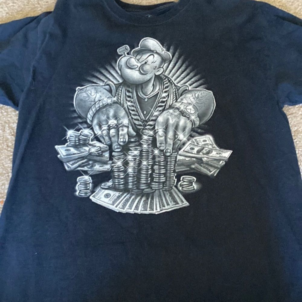 Mens Black and Gray Popeye the Sailor Tshirt